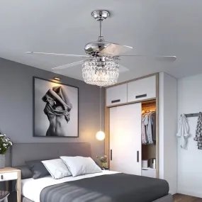 Silver And Faux Crystal Mod Chandelier Ceiling Fan