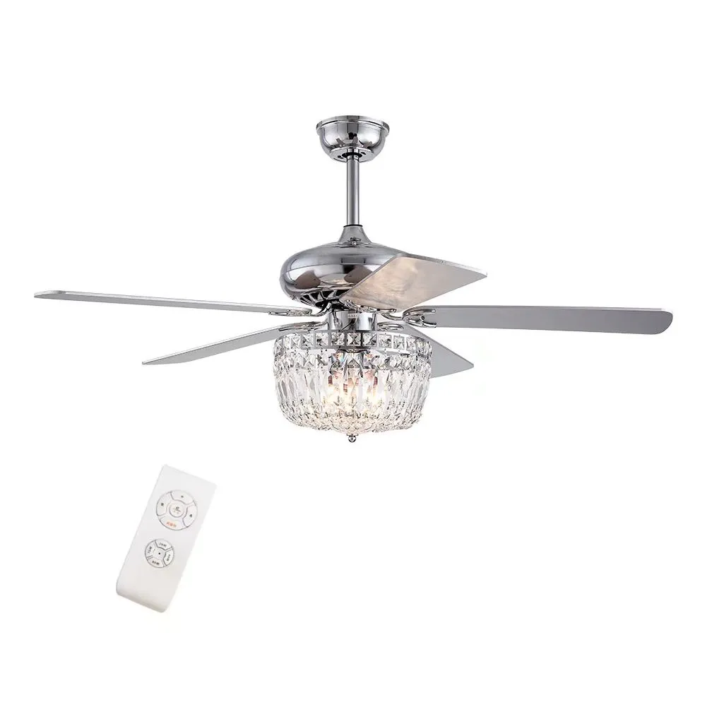 Silver And Faux Crystal Mod Chandelier Ceiling Fan