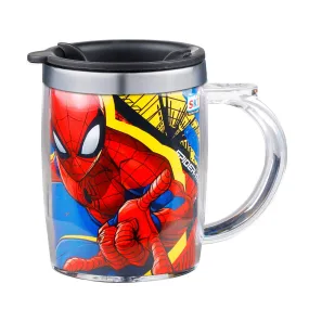 SKi Homeware Double Wall Inner Stainless Steel Tea,Coffee, Milk Mug With Handle And Lid For Kids Cherry Mug (Spider-Man), 350 ML