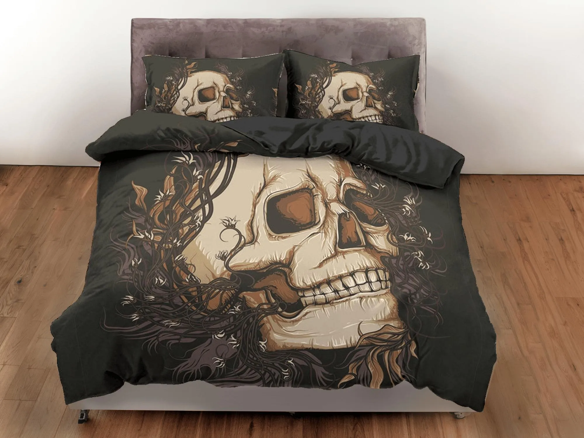 Skull Black Duvet Cover Set Bedspread, Dorm Bedding with Pillowcase