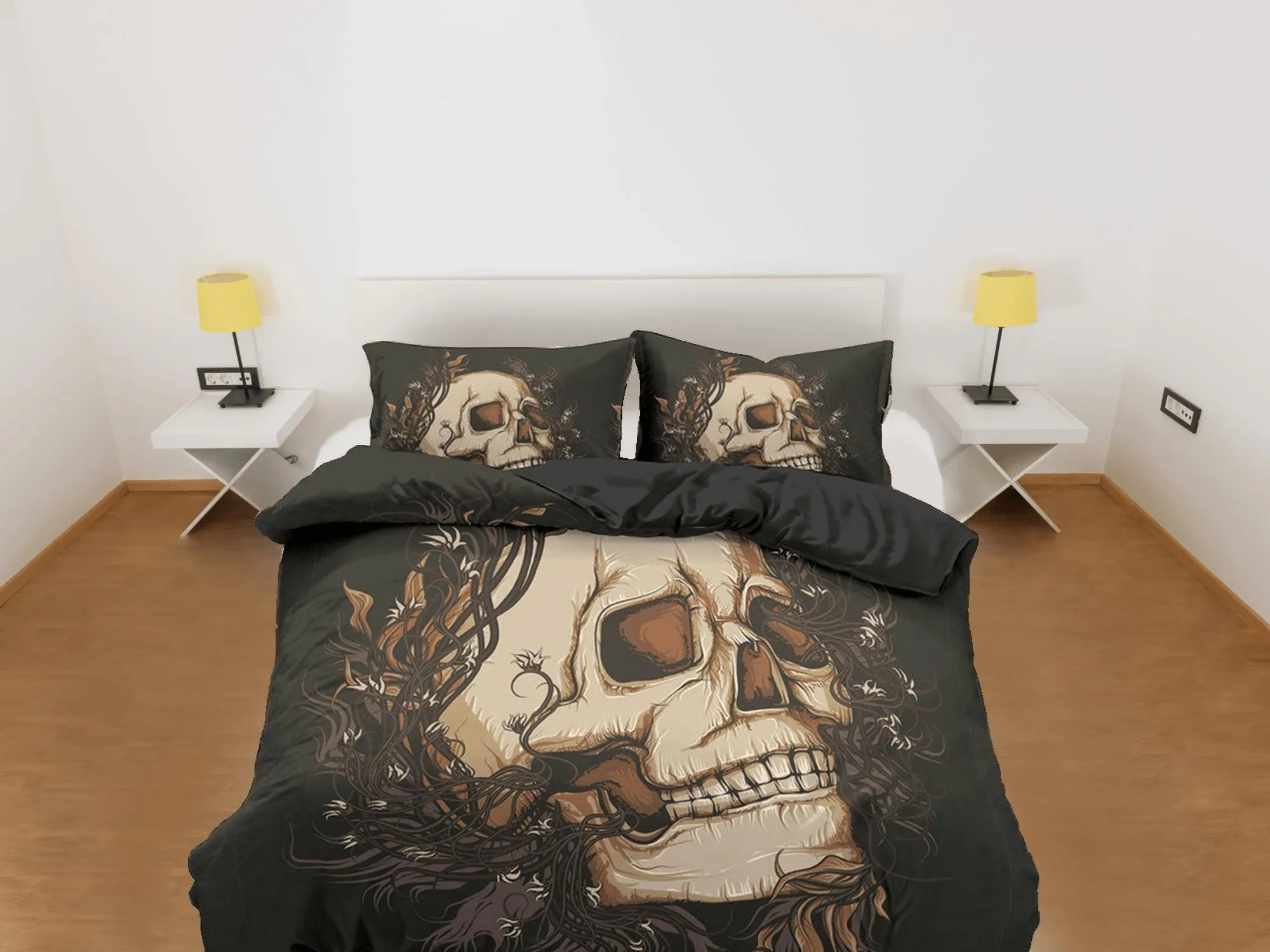 Skull Black Duvet Cover Set Bedspread, Dorm Bedding with Pillowcase