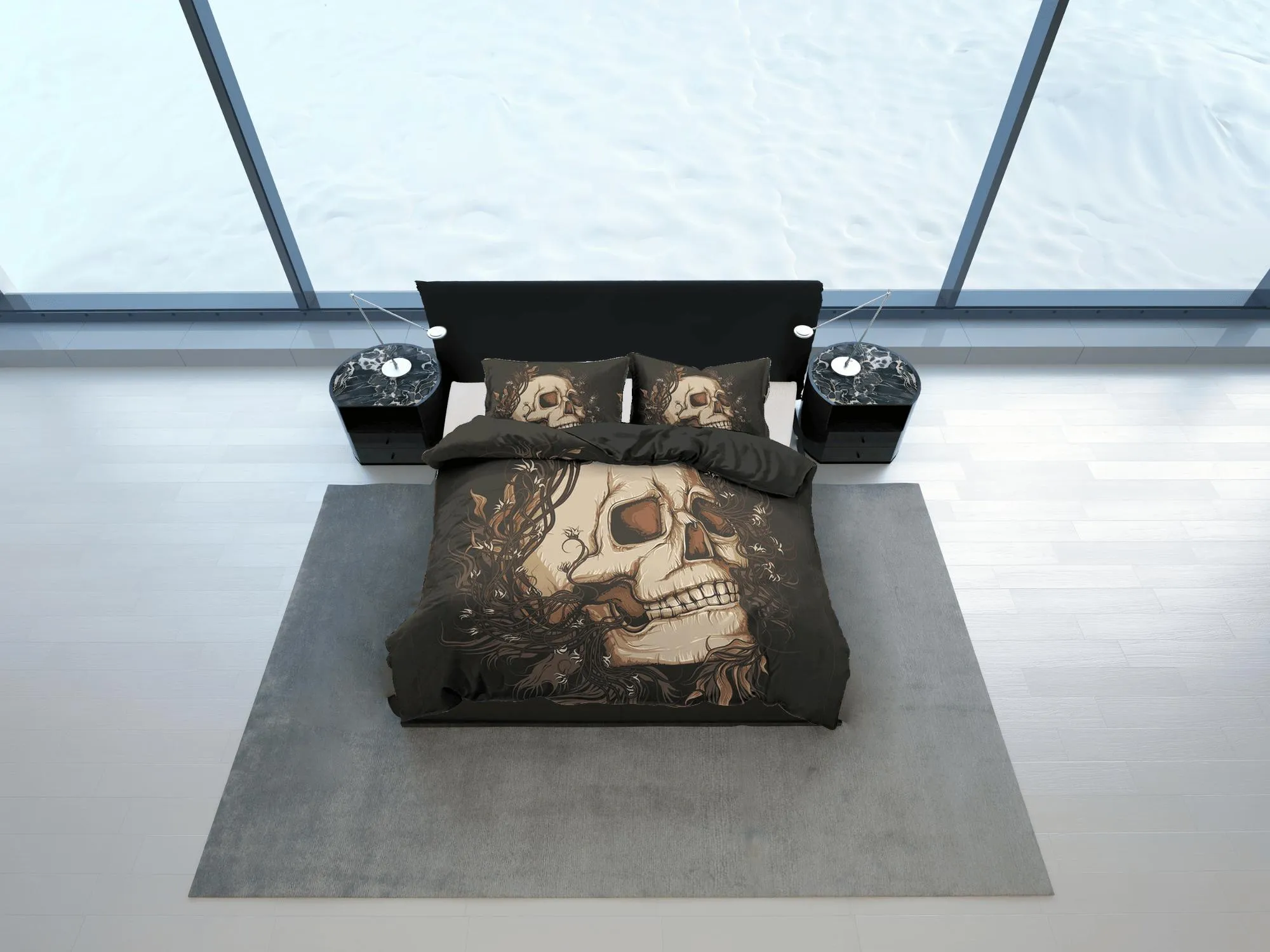 Skull Black Duvet Cover Set Bedspread, Dorm Bedding with Pillowcase