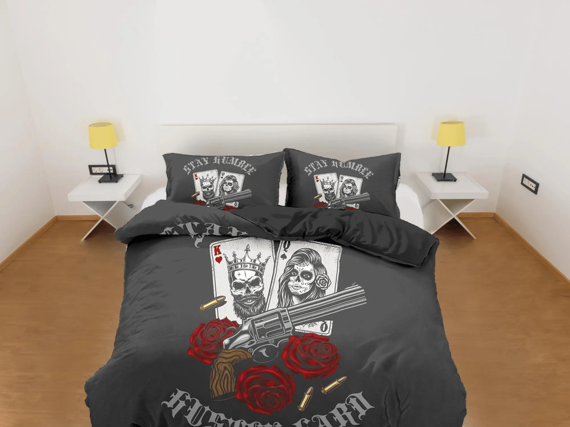 Skull Guns Roses Black Duvet Cover Set Gangster Bedspread Dorm Bedding, Pillowcase Comforter Cover