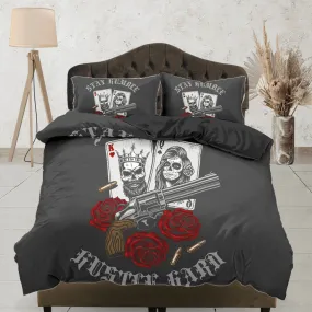 Skull Guns Roses Black Duvet Cover Set Gangster Bedspread Dorm Bedding, Pillowcase Comforter Cover