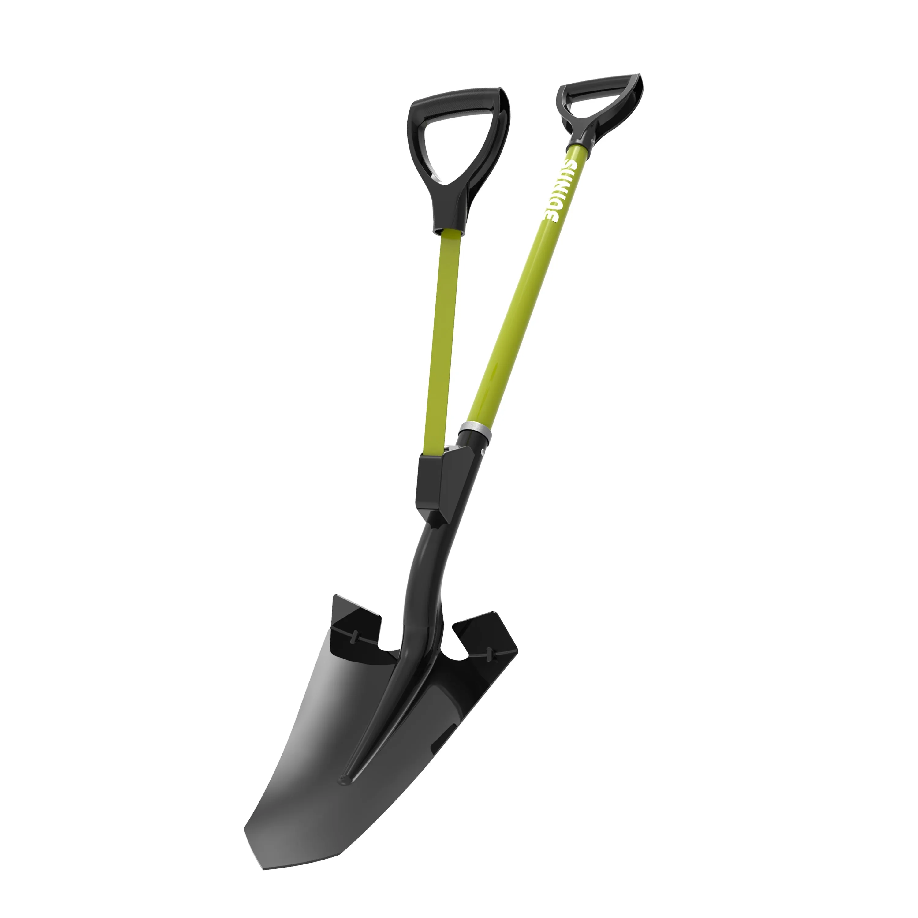 Sun Joe SJ-SHLV07 Shovelution Strain-Reducing Spear Head Digging Garden Shovel | Patented Shovelution Auxiliary Handle | 9-in Steel Head (Green)