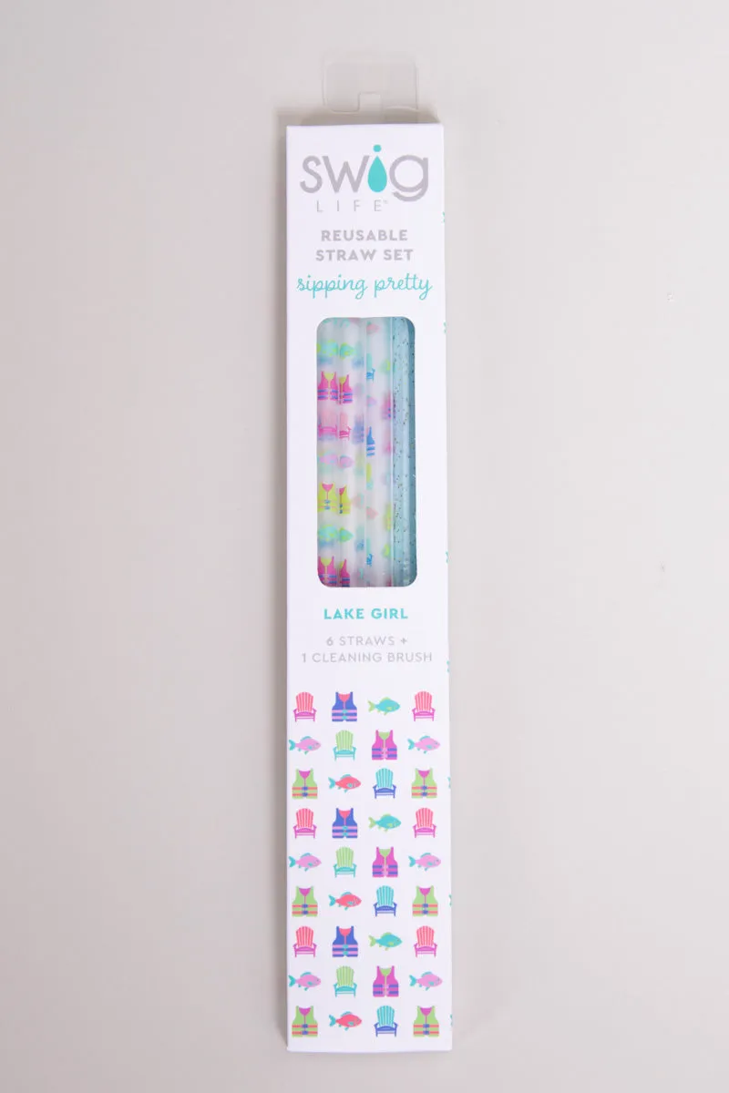 Swig Lake Girl   Aqua Glitter Reusable Straw Set