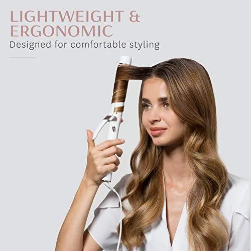 T3 - SinglePass Curl 1 ¼" Professional Curling Iron Custom Blend Ceramic Curling and Styling Iron with Adjustable Heat Settings for Shiny Smooth Curls and Waves, White/Rose Gold