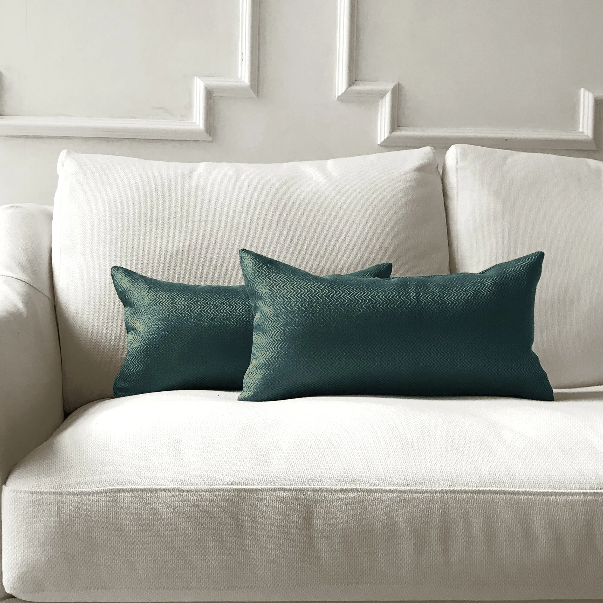 Teal Herringbone Woven Lumbar Pillow Cover 11x21