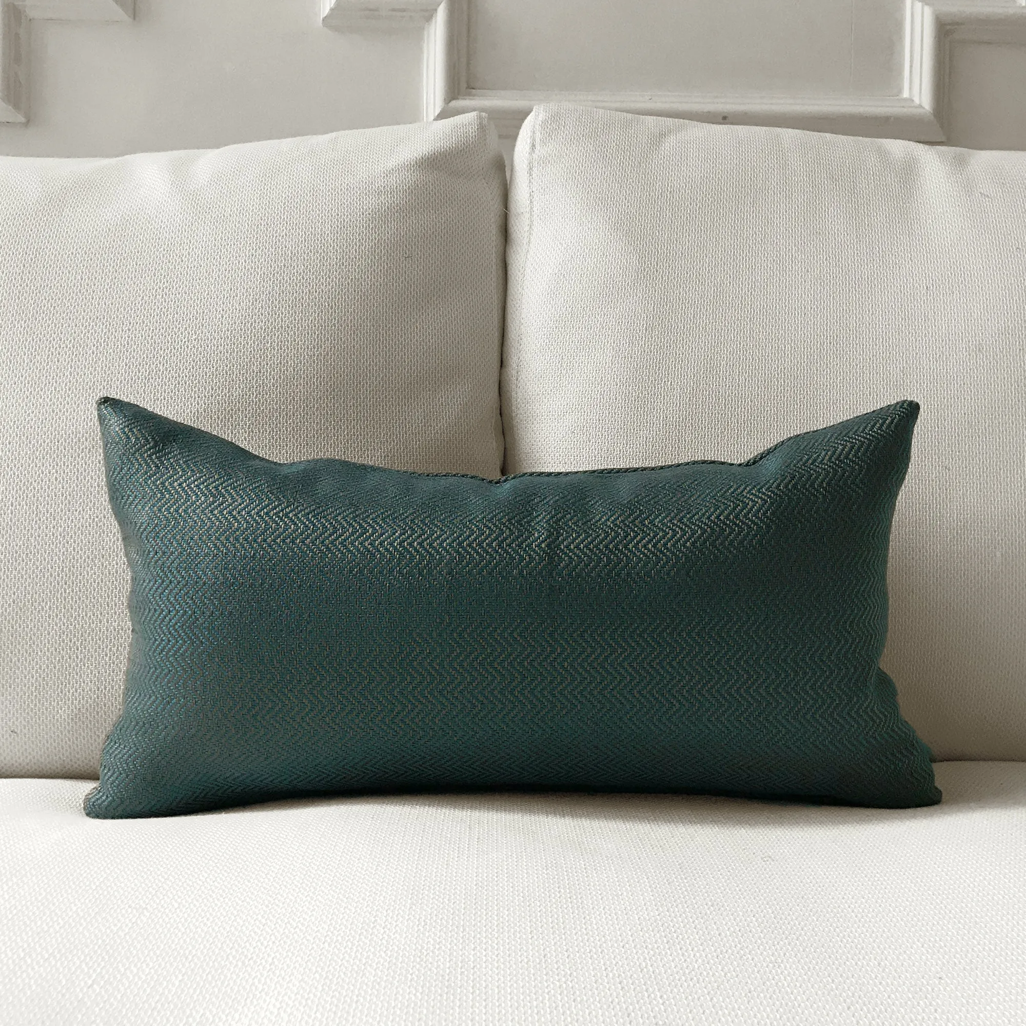 Teal Herringbone Woven Lumbar Pillow Cover 11x21