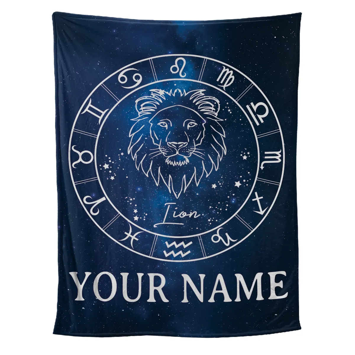 Teesdily | Lion Personalized Fleece Blanket With Name Horoscope Design Sherpa Blanket Zodiac Sign Constellation Astrology Adult Kid Birthday Gifts