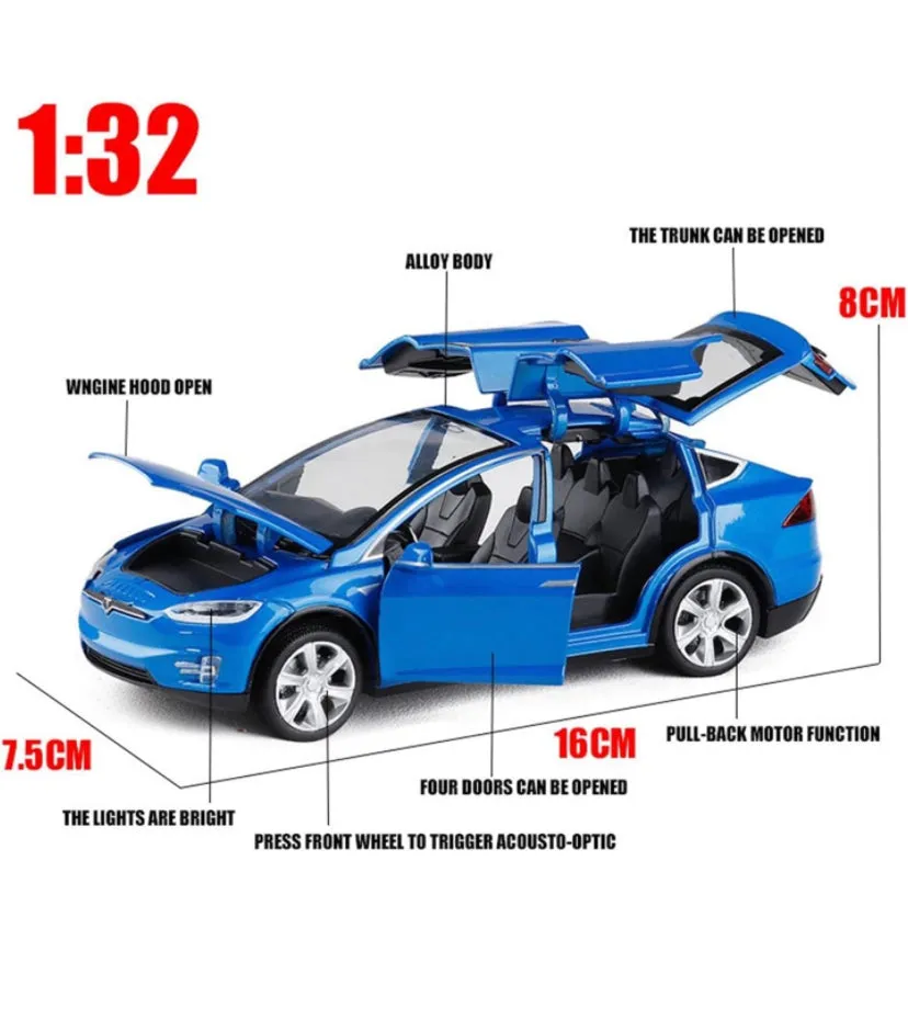 Tesla Model X Alloy Car with smoke and lights - tesla car metal body (1:24) scale model car