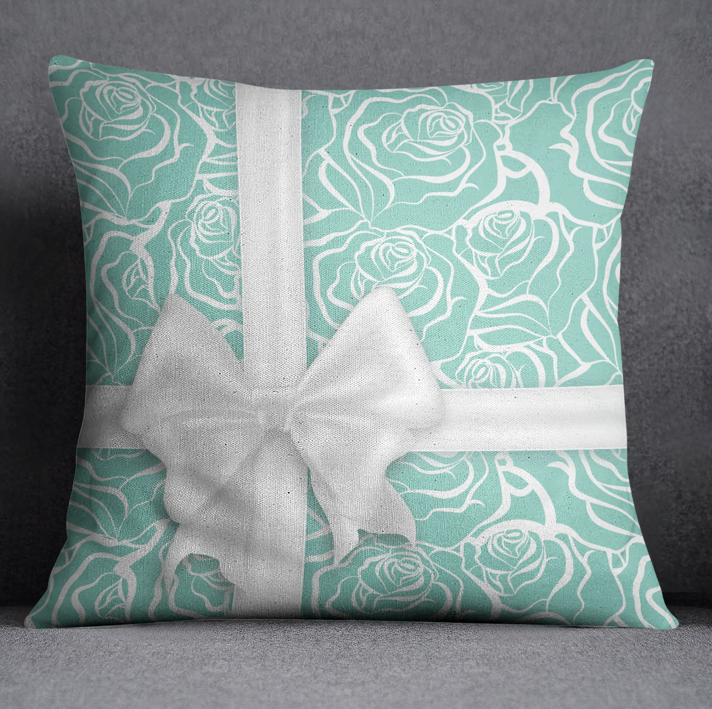 Tiffany Rose Bow Throw Pillow