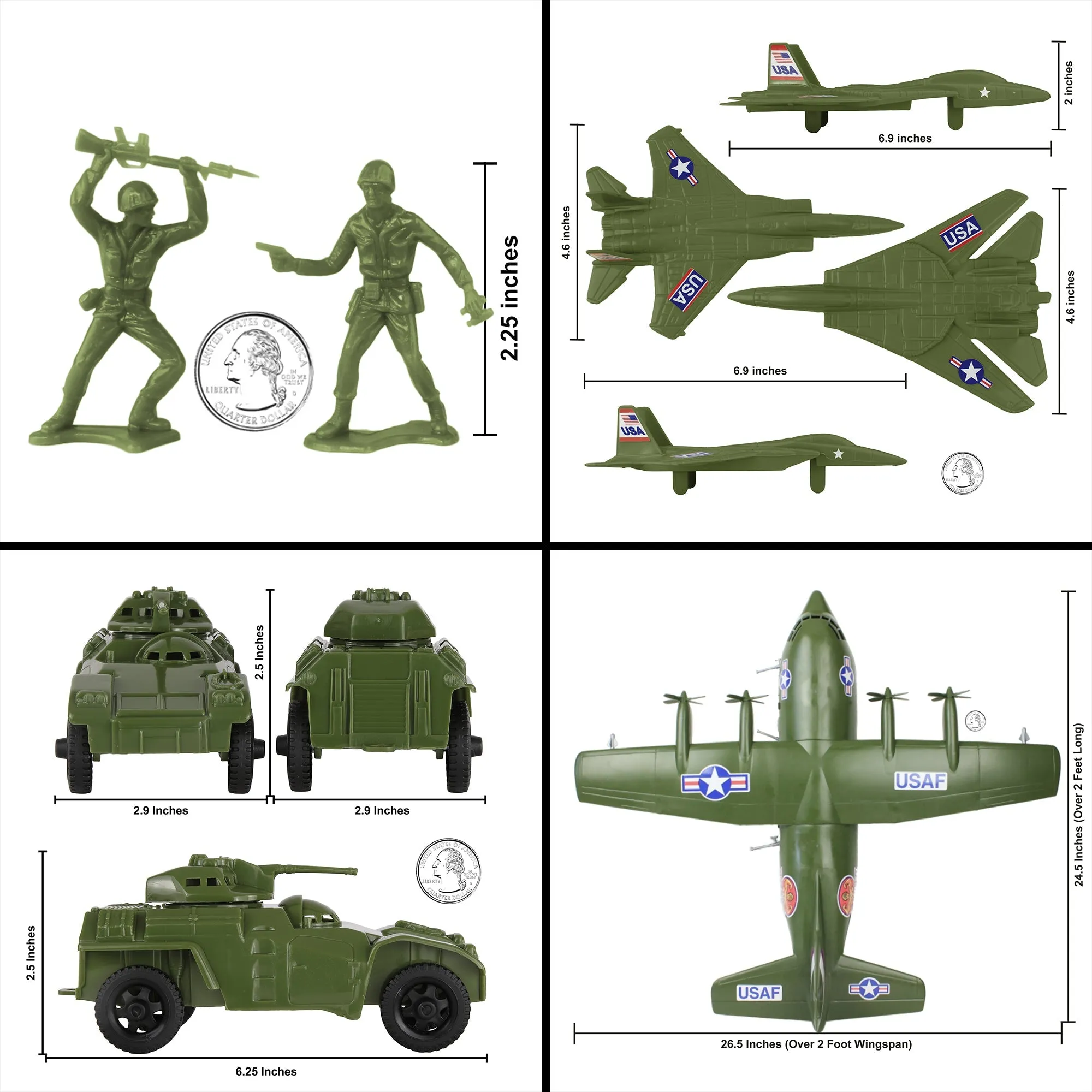 TimMee Plastic Army Men C130 Playset - 29pc OD Green Giant Military Airplane US Made