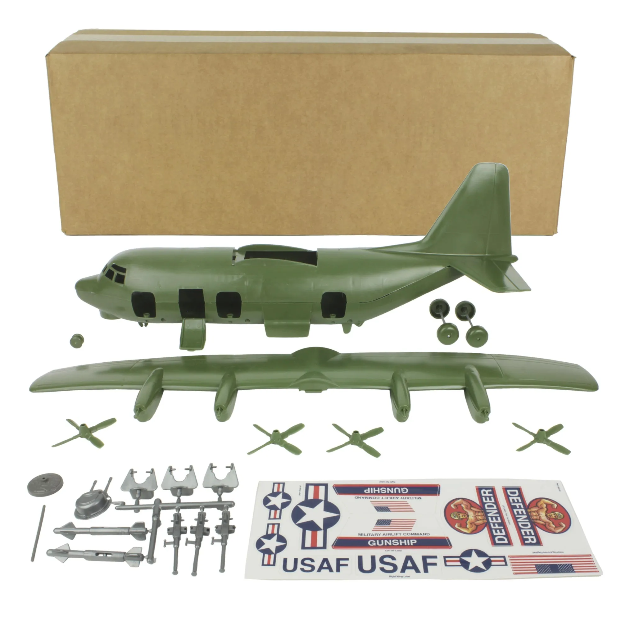 TimMee Plastic Army Men C130 Playset - 29pc OD Green Giant Military Airplane US Made