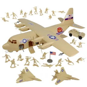 TimMee Plastic Army Men C130 Playset - Tan 29pc Giant Military Airplane US Made