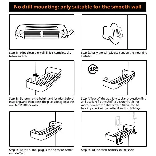 Vdomus Aluminum Shower Caddy 2 Pack Razor Hooks No Drill Tile Shelves