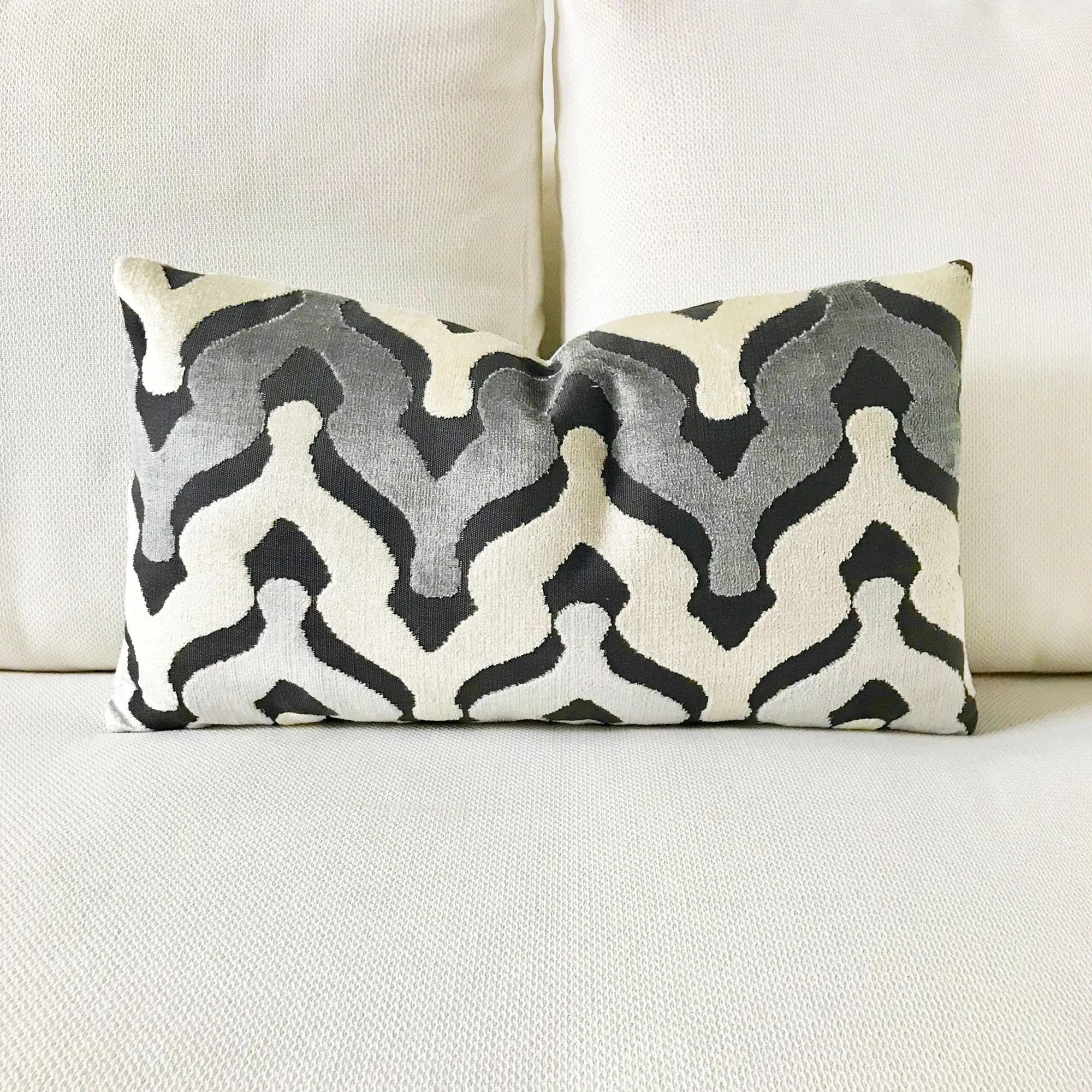 Velour Wishbone Waves in Stone Lumbar Pillow Cover 13x22