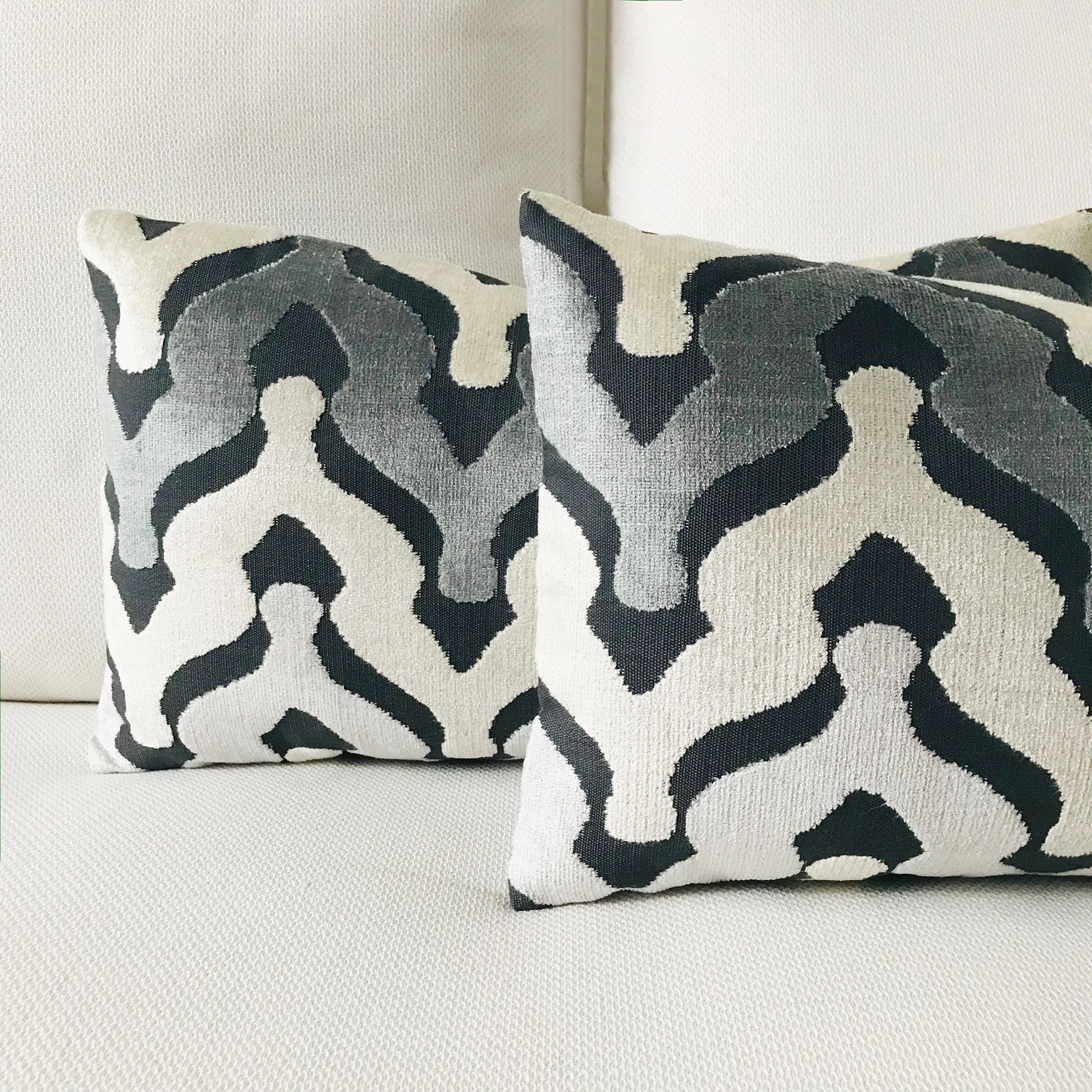 Velour Wishbone Waves in Stone Lumbar Pillow Cover 13x22