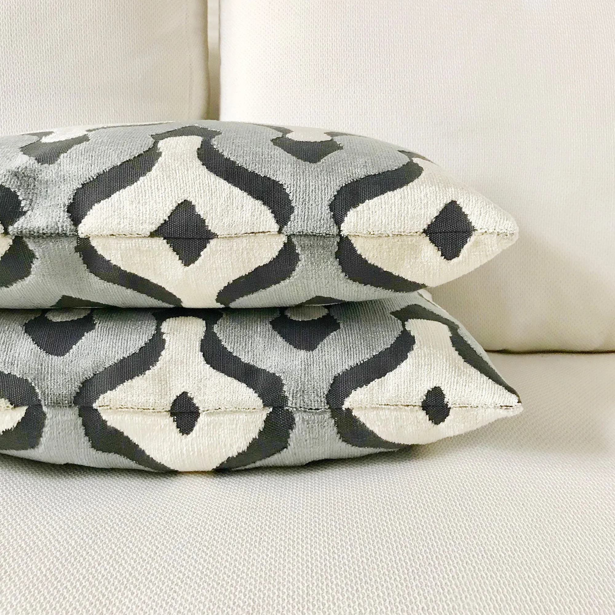 Velour Wishbone Waves in Stone Lumbar Pillow Cover 13x22