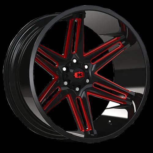 Vision Off-Road 363 Razor 24X12 6X135 -51mm Gloss Black Milled Spoke with Red