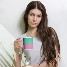 WHITE GLOSSY MUG : TEA : COFFEE : OMBRE' EVERY DAY! : TURQUOISE AND PINK