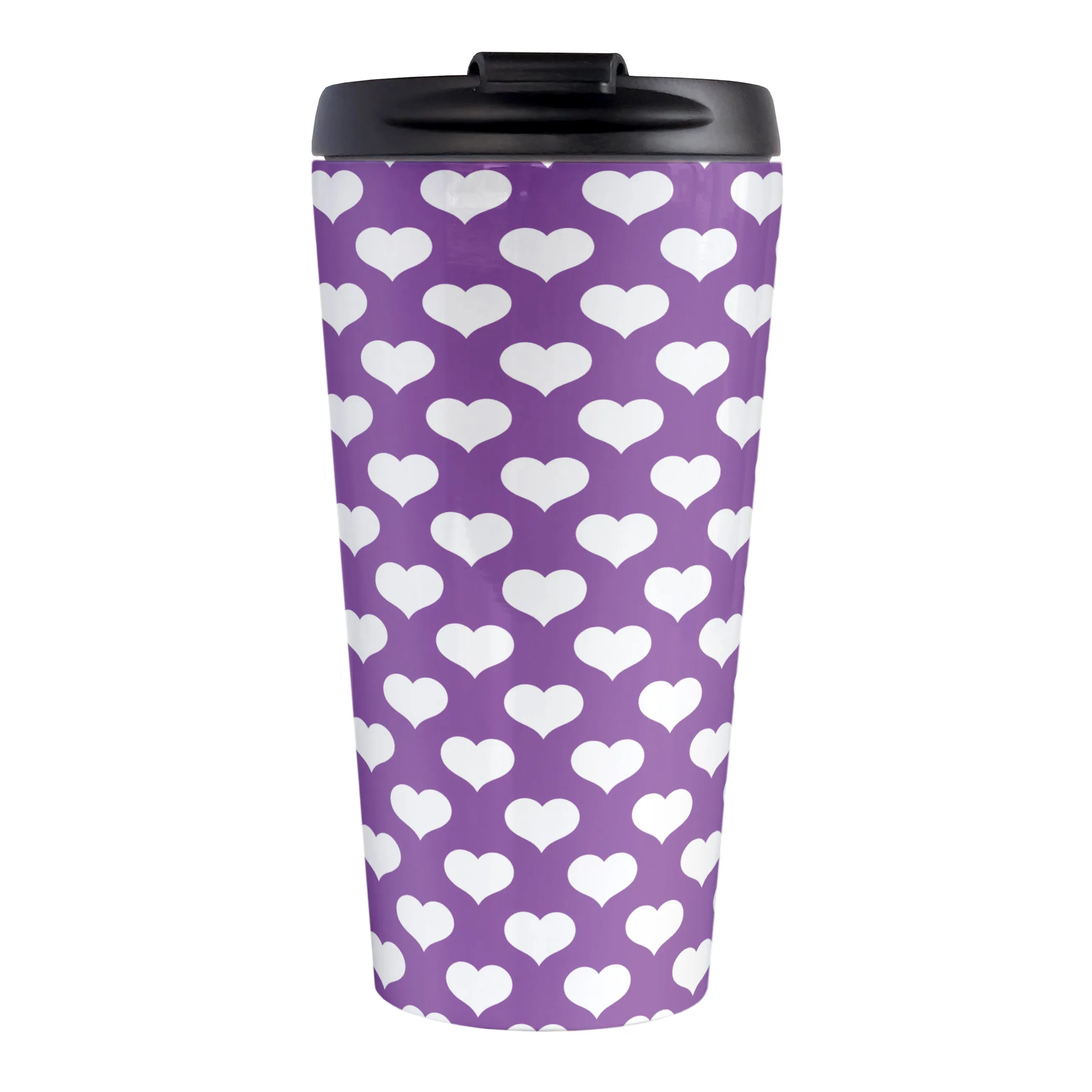 White Hearts Pattern Purple Travel Mug