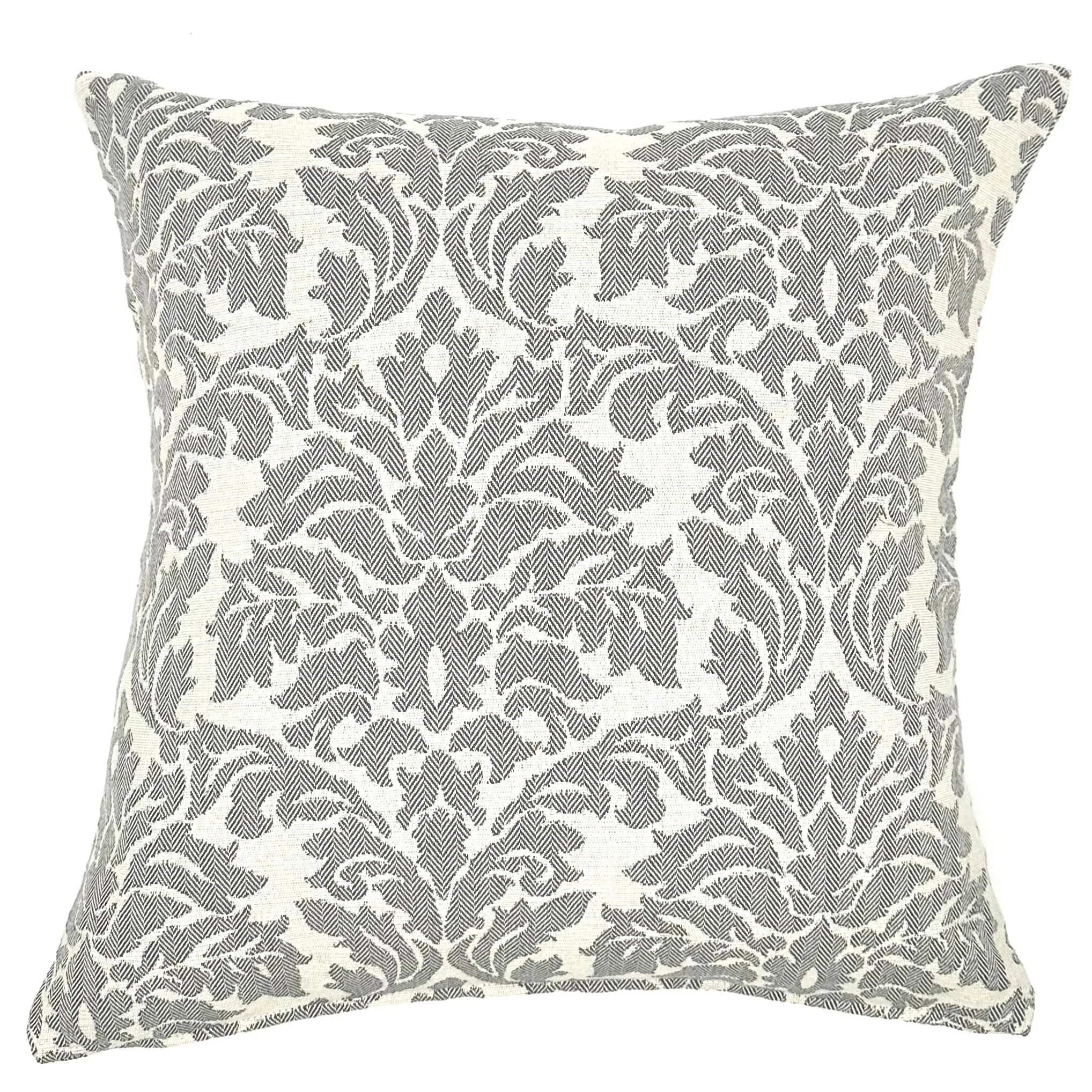 White/Gray Traditional Damask Throw Pillow Cover 20x20