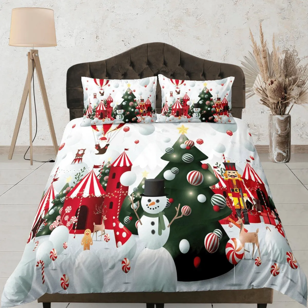 Winter Snowman Christmas bedding & pillowcase holiday gift duvet cover king queen full twin toddler bedding baby Christmas farmhouse decor