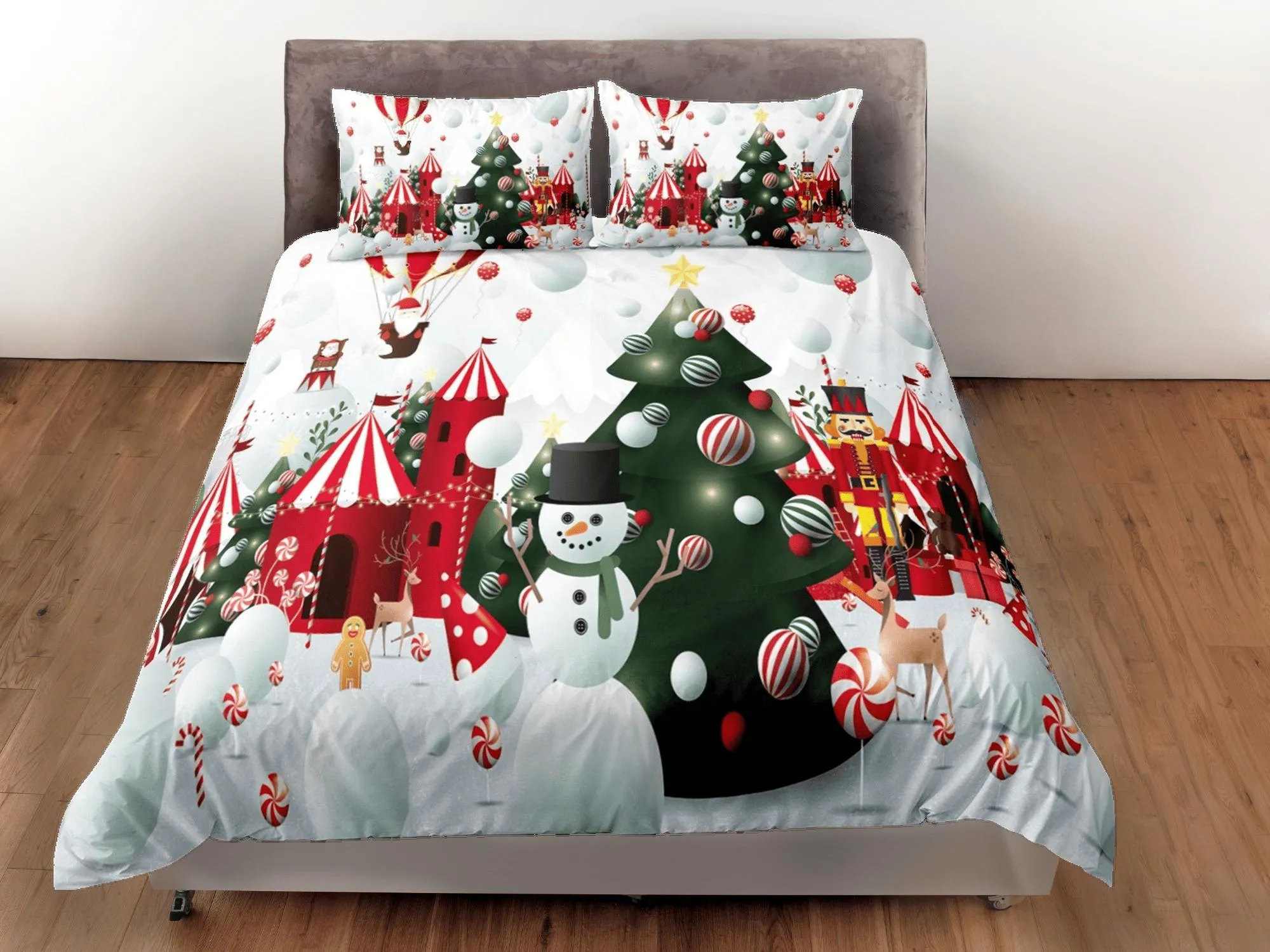 Winter Snowman Christmas bedding & pillowcase holiday gift duvet cover king queen full twin toddler bedding baby Christmas farmhouse decor