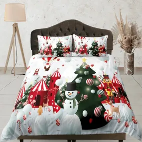 Winter Snowman Christmas bedding & pillowcase holiday gift duvet cover king queen full twin toddler bedding baby Christmas farmhouse decor