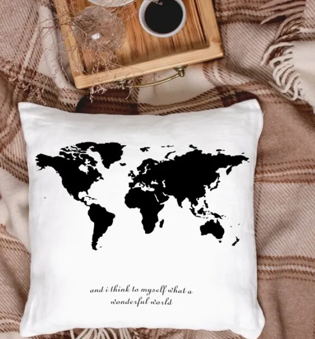 World Map Print Cushion Cover Without Filler