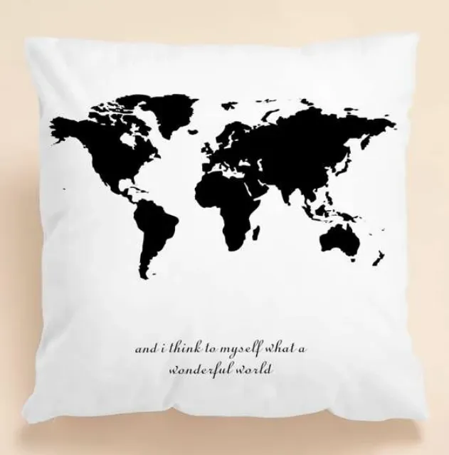 World Map Print Cushion Cover Without Filler