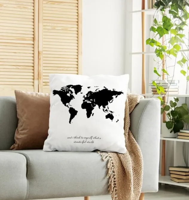 World Map Print Cushion Cover Without Filler