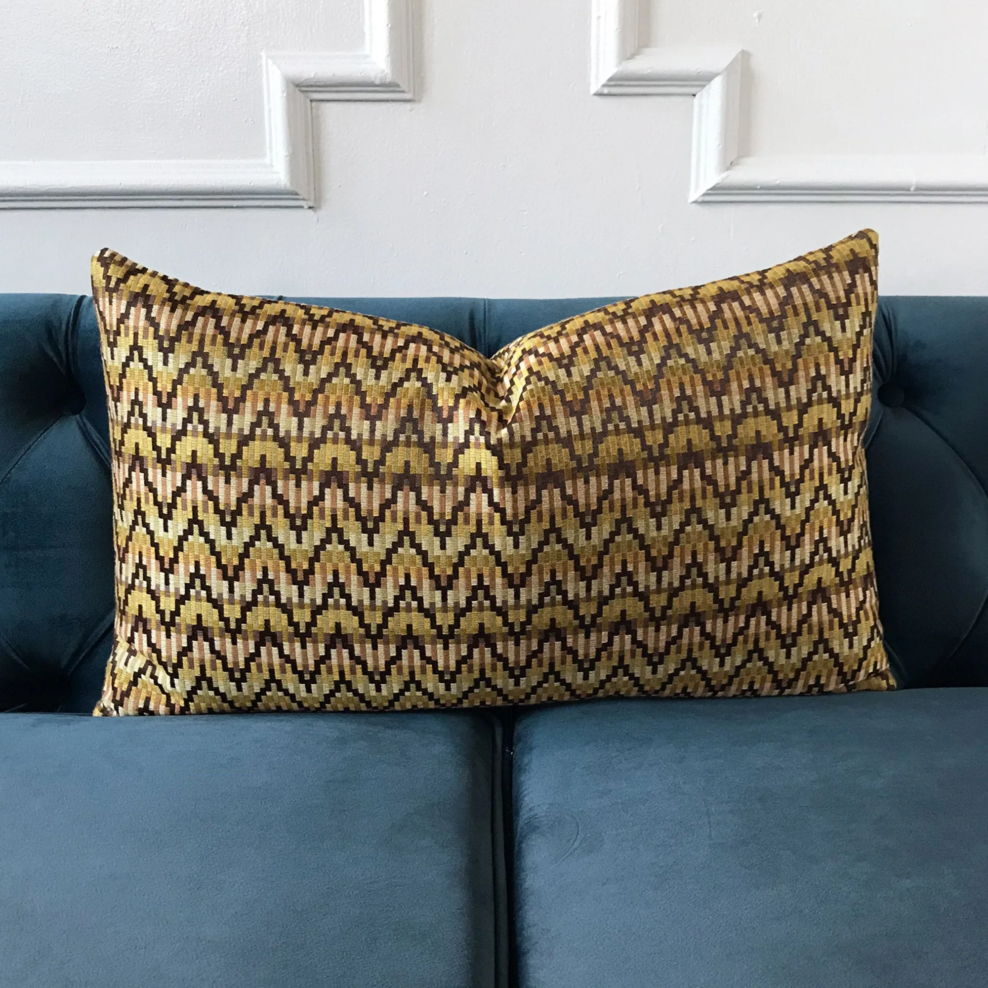 Woven Geometric Waves in Earthen Lumbar Pillow Cover 13x22