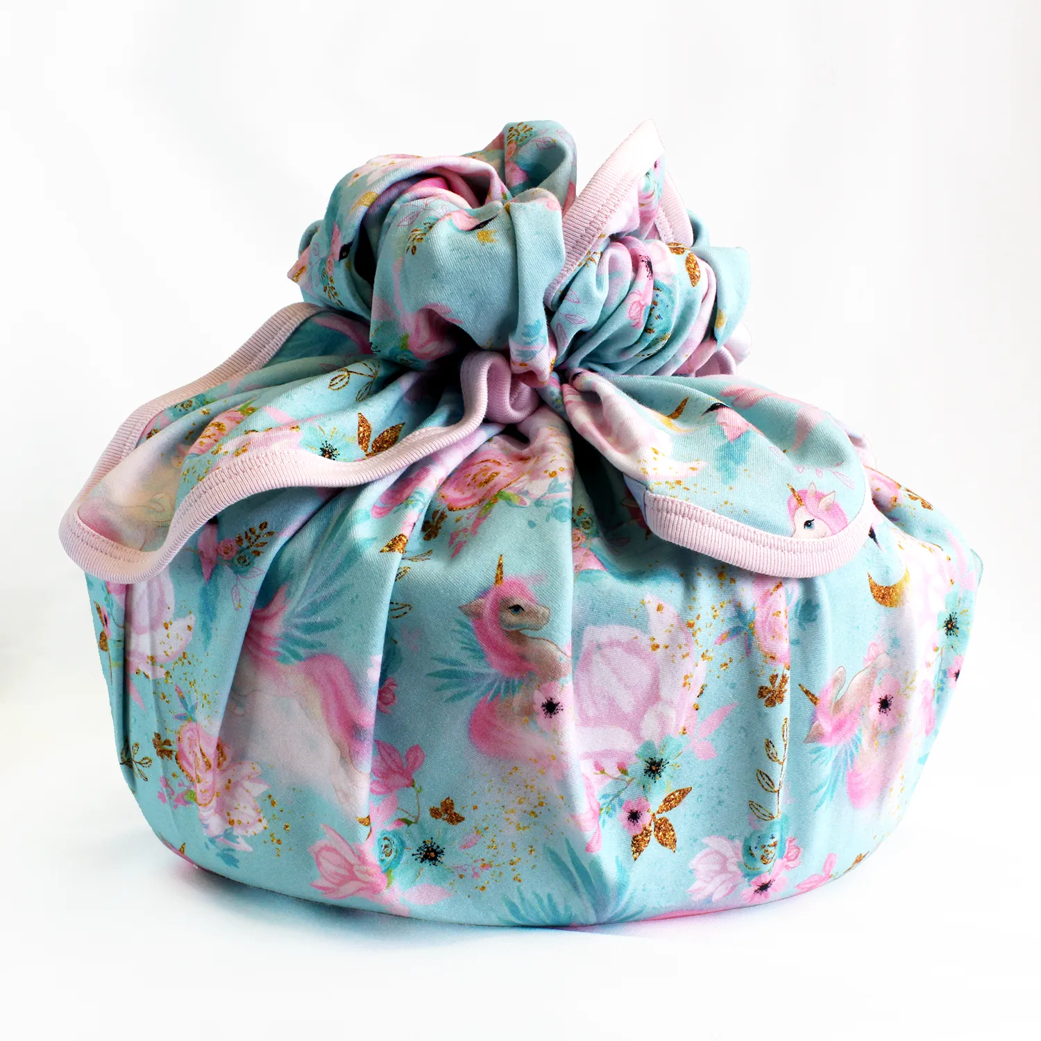 Wrapped with Endanzoo Organic Baby Swaddle Blanket - Mystical Unicorns