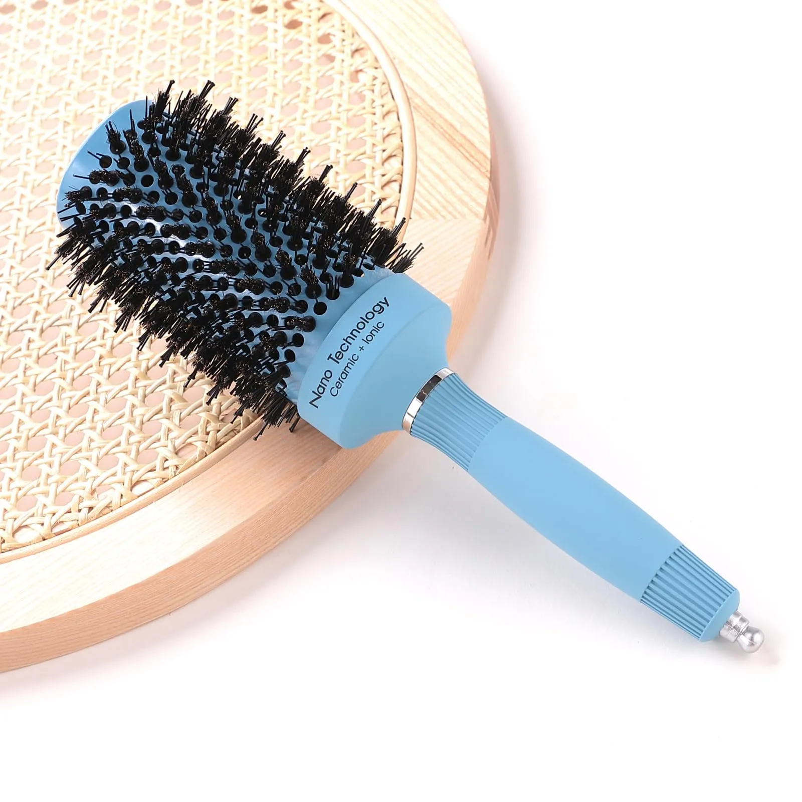 Yellow Chimes Hair Brush with Ion-Infused Thermal Ceramic Technology, Anti-Static Boar Bristles, Additional Styling Tip, Adds Volume and Shine, Blow Drying, Straightening, Curling Round Brush