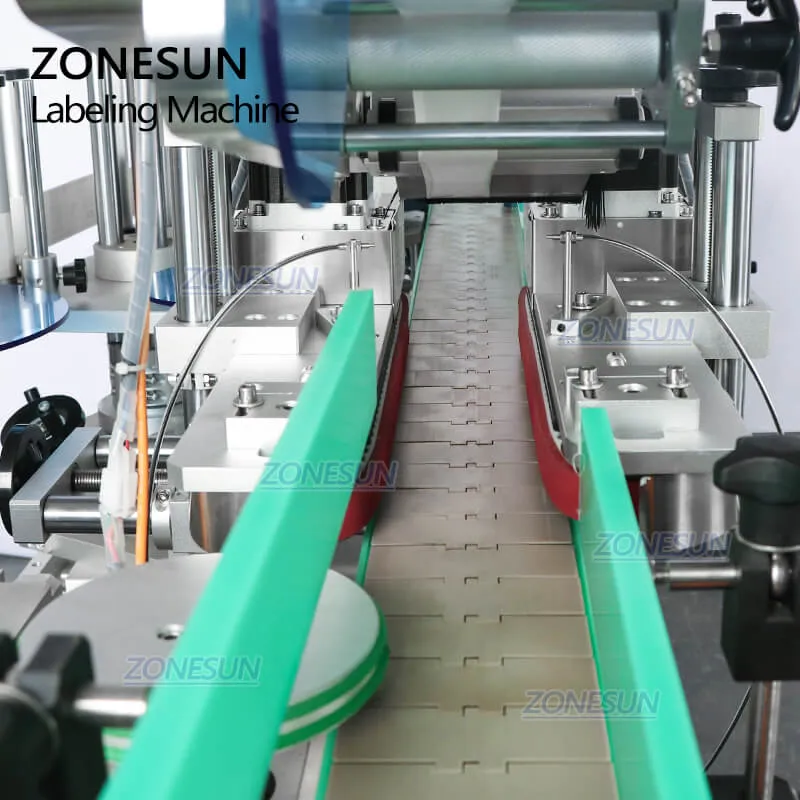 ZONESUN ZS-TB822D Automatic Dual Use Top Side Flat Caps Round Bottle Labeling Machine For Cosmetics Bottle