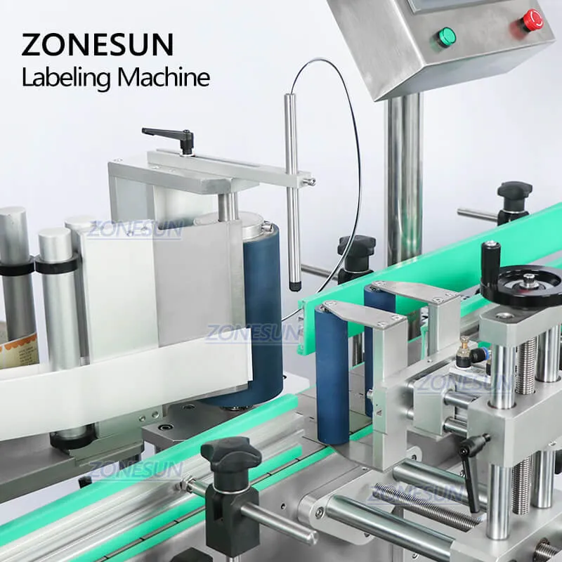 ZONESUN ZS-TB822D Automatic Dual Use Top Side Flat Caps Round Bottle Labeling Machine For Cosmetics Bottle