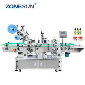 ZONESUN ZS-TB822D Automatic Dual Use Top Side Flat Caps Round Bottle Labeling Machine For Cosmetics Bottle